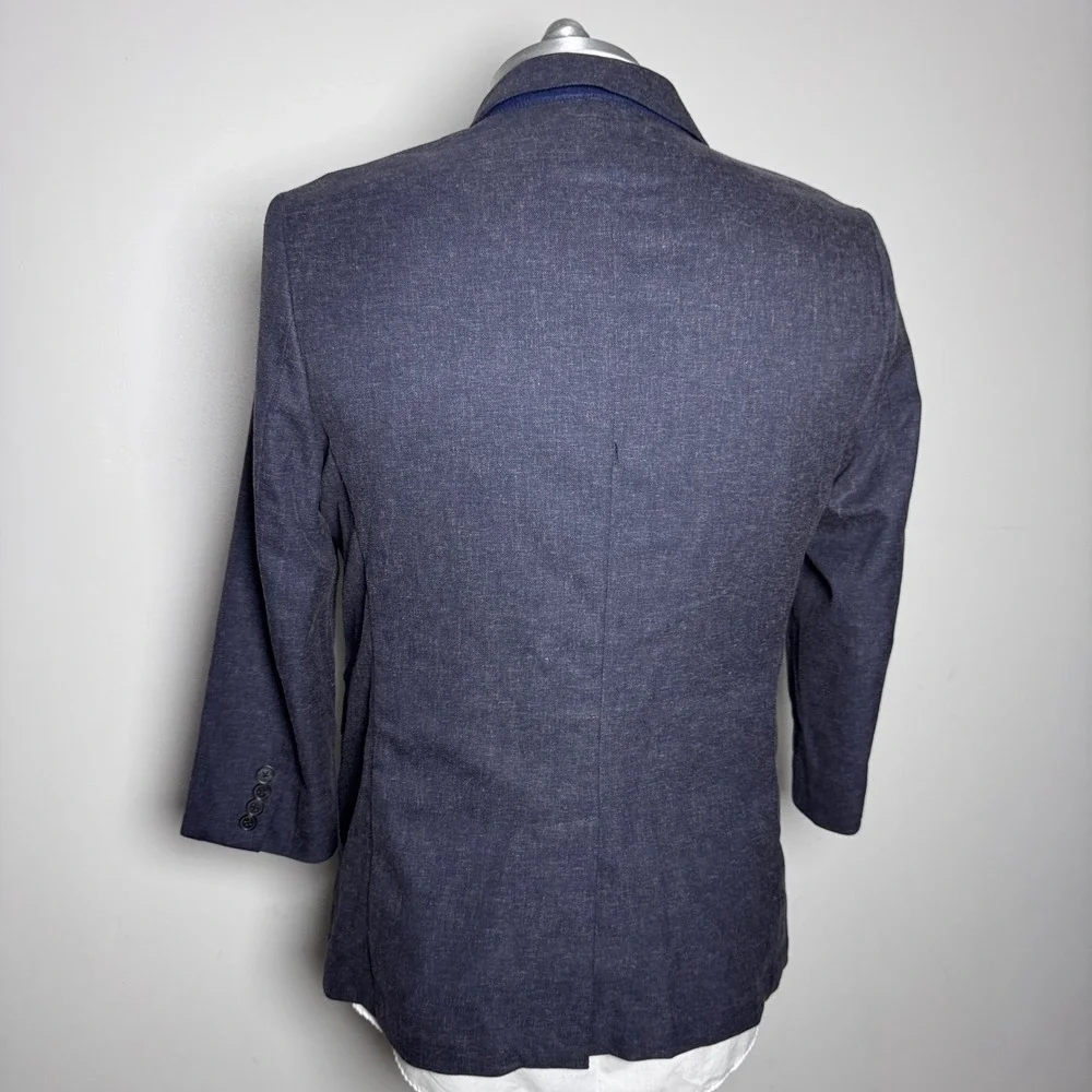 Banana Republic Blazer Mens 46R Blue Solid Tailored Fit Linen Blend (Shortened)